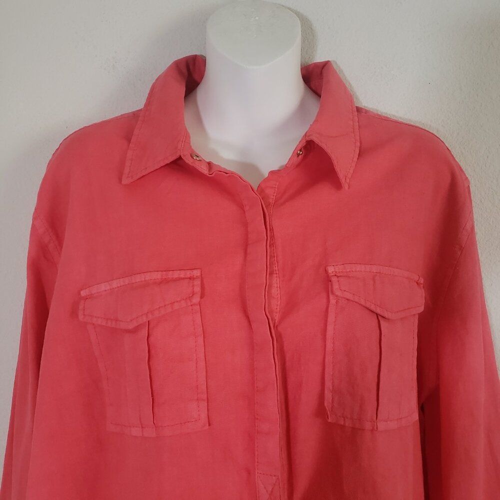 Buffalo David Bitton Women's Linen Top Large Orange Keyhole Back Western Boho — image 2 of 8